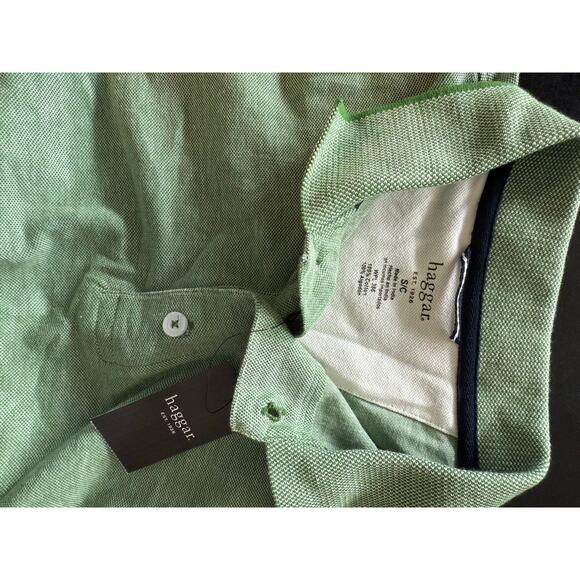 Haggar Men's Green Spread Collar Short Sleeve Button Up Polo Shirt Size S - Picture 5 of 7